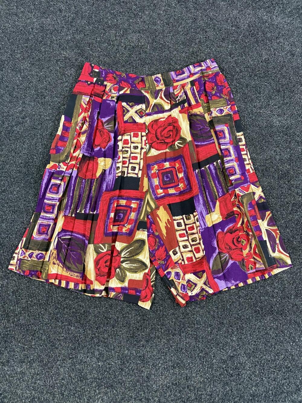 Vintage Jessica Scott Culotte Shorts Womens MFN Multicolor Patchwork Pleated